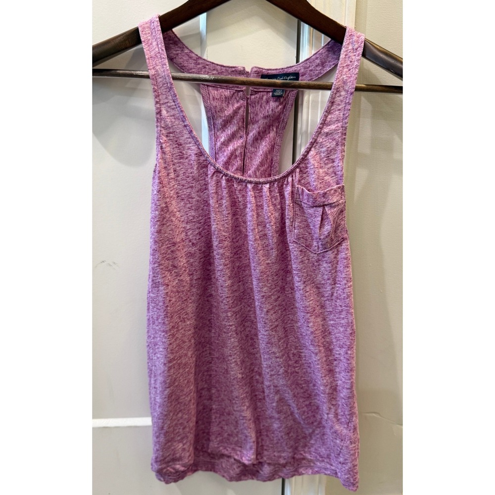 Y2K American Eagle Purple Space Dye Linen Blend Racerback Tank Top Small Pocket
